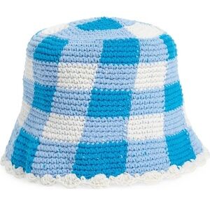 NEW! BP. Gingham Knit Bucket Hat in Blue/Cream